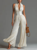 Paola | Tuta Bianca in Chiffon con Scollo a V