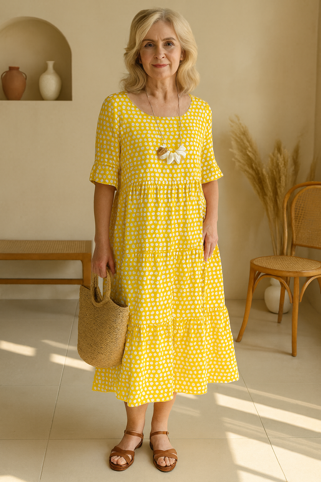 Noémie™ — Abito midi fluido elegante e naturale