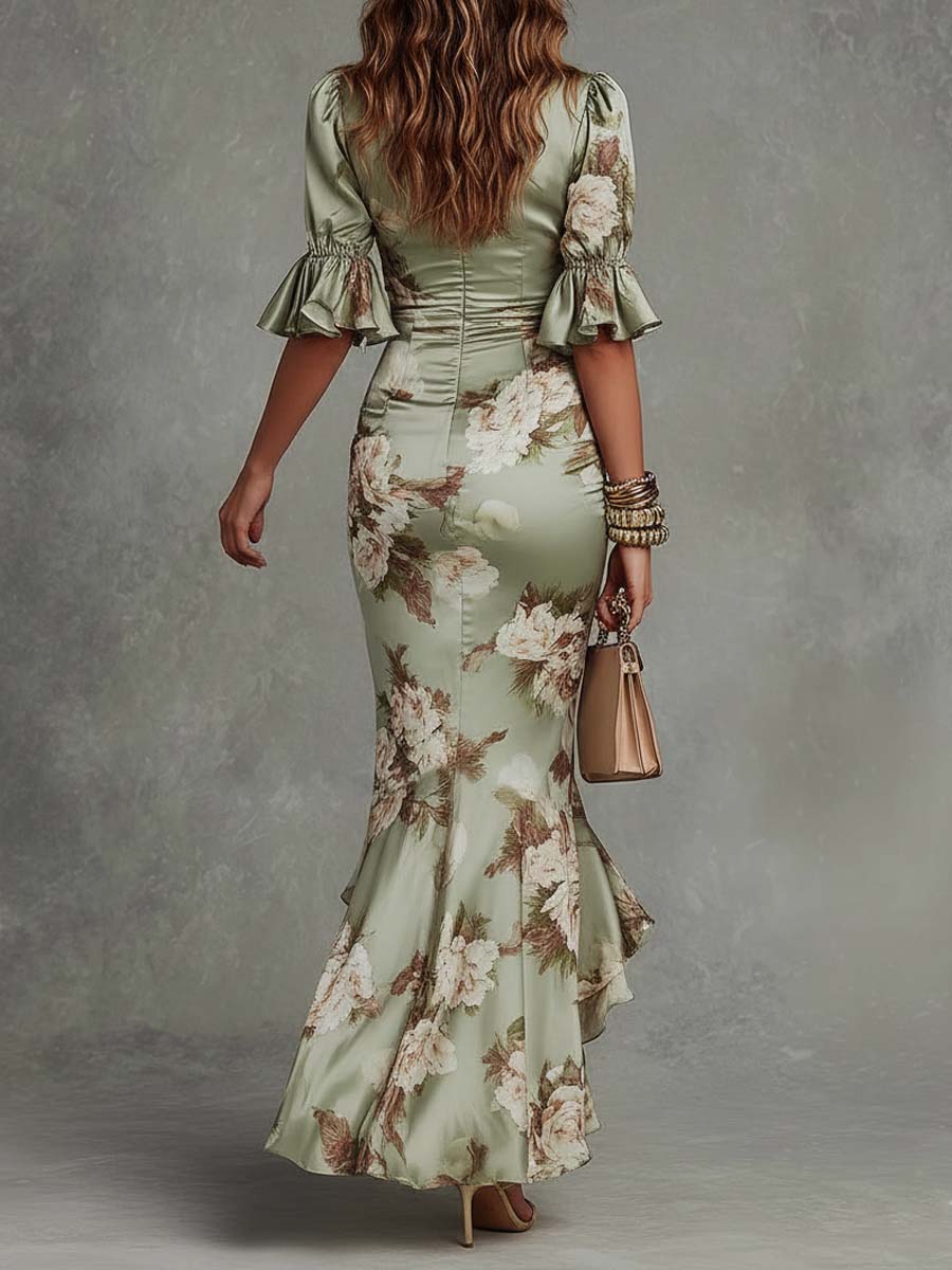 Anastasia | Abito Lungo in Raso Verde