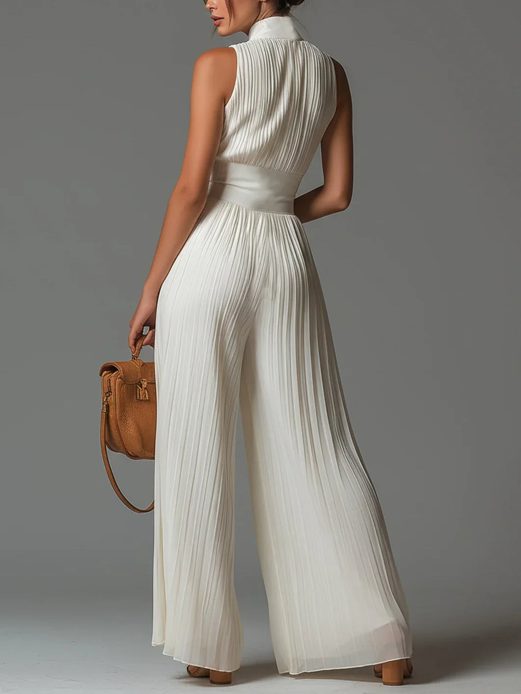 Paola | Tuta Bianca in Chiffon con Scollo a V