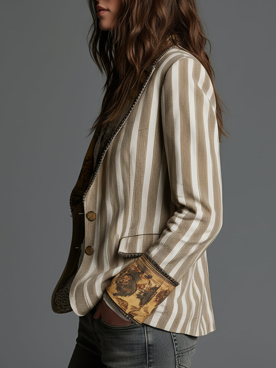 Susanna | Blazer a righe con collo stampato