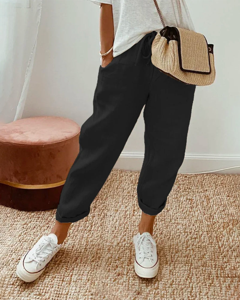 Lucie™ — Pantaloni fluidi in misto cotone e lino
