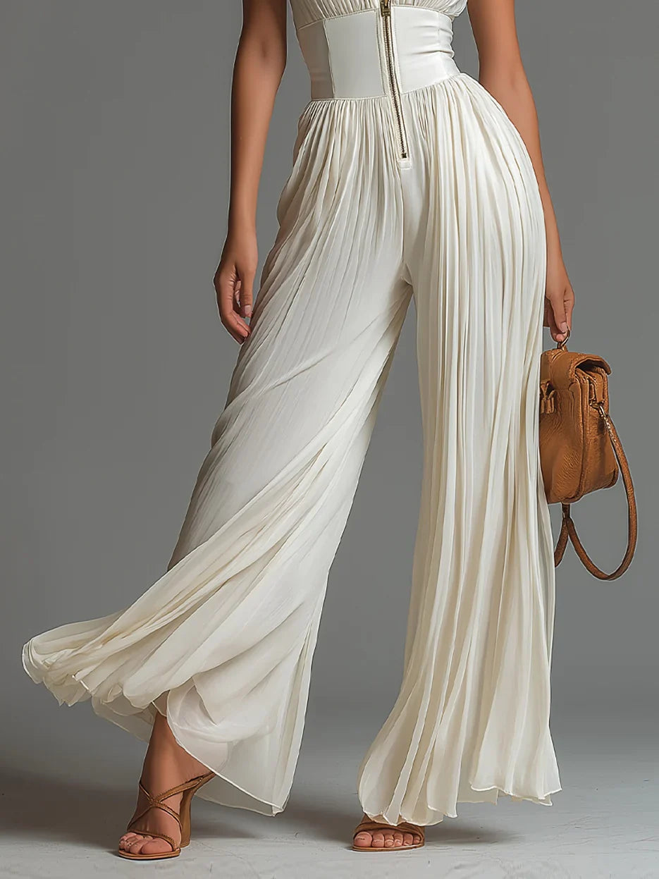 Paola | Tuta Bianca in Chiffon con Scollo a V
