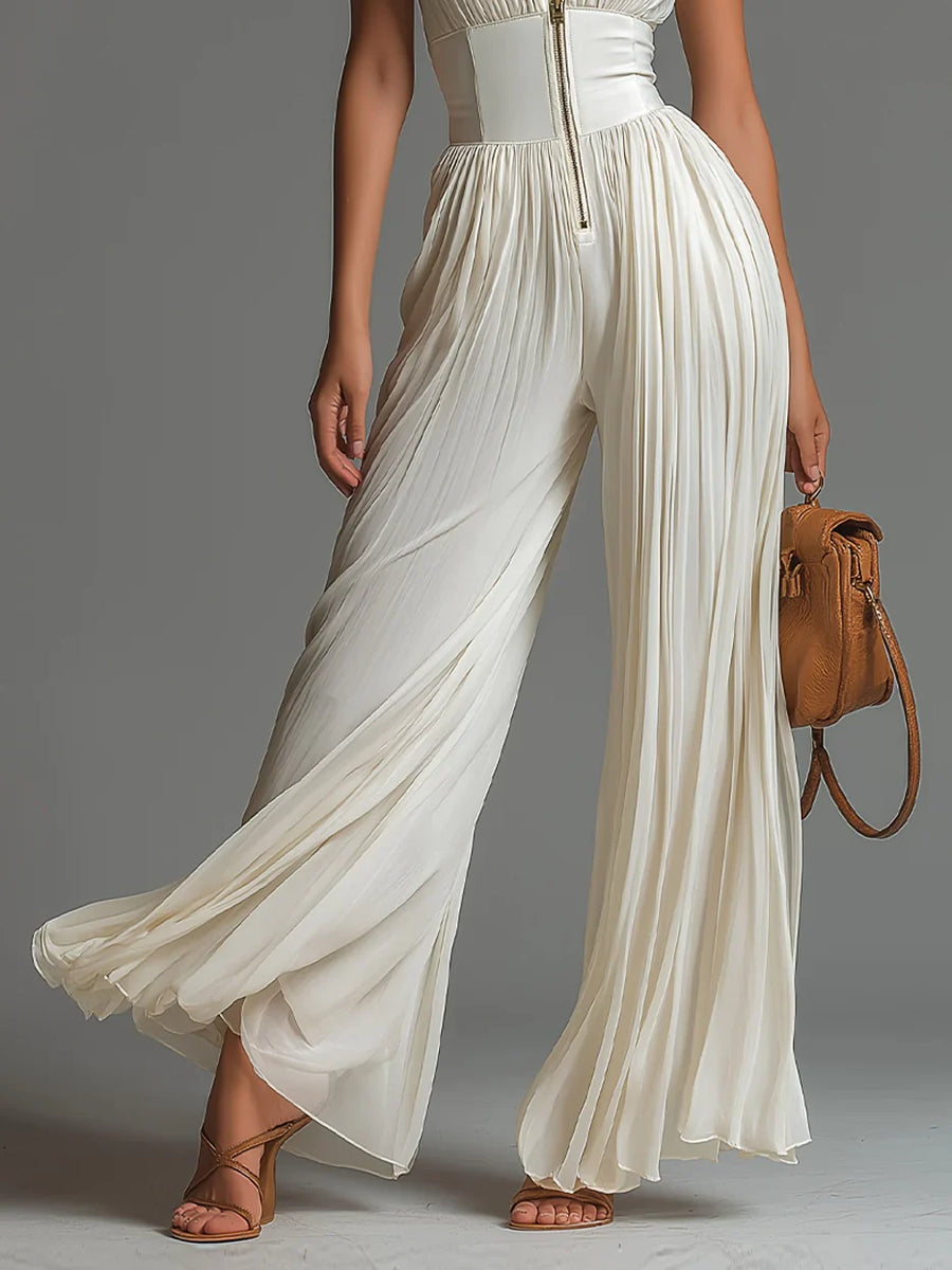 Paola | Tuta Bianca in Chiffon con Scollo a V