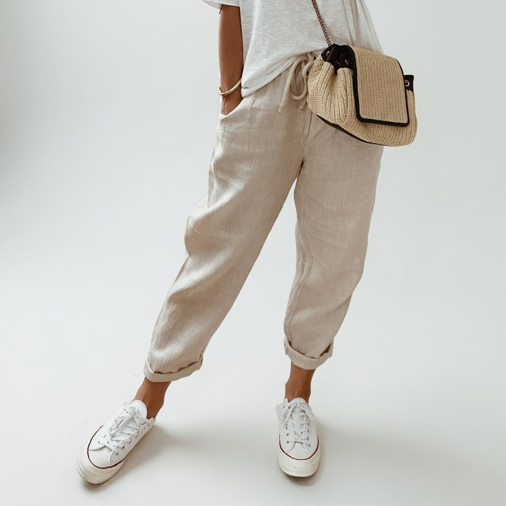 Lucie™ — Pantaloni fluidi in misto cotone e lino