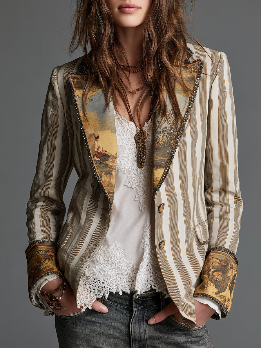 Susanna | Blazer a righe con collo stampato