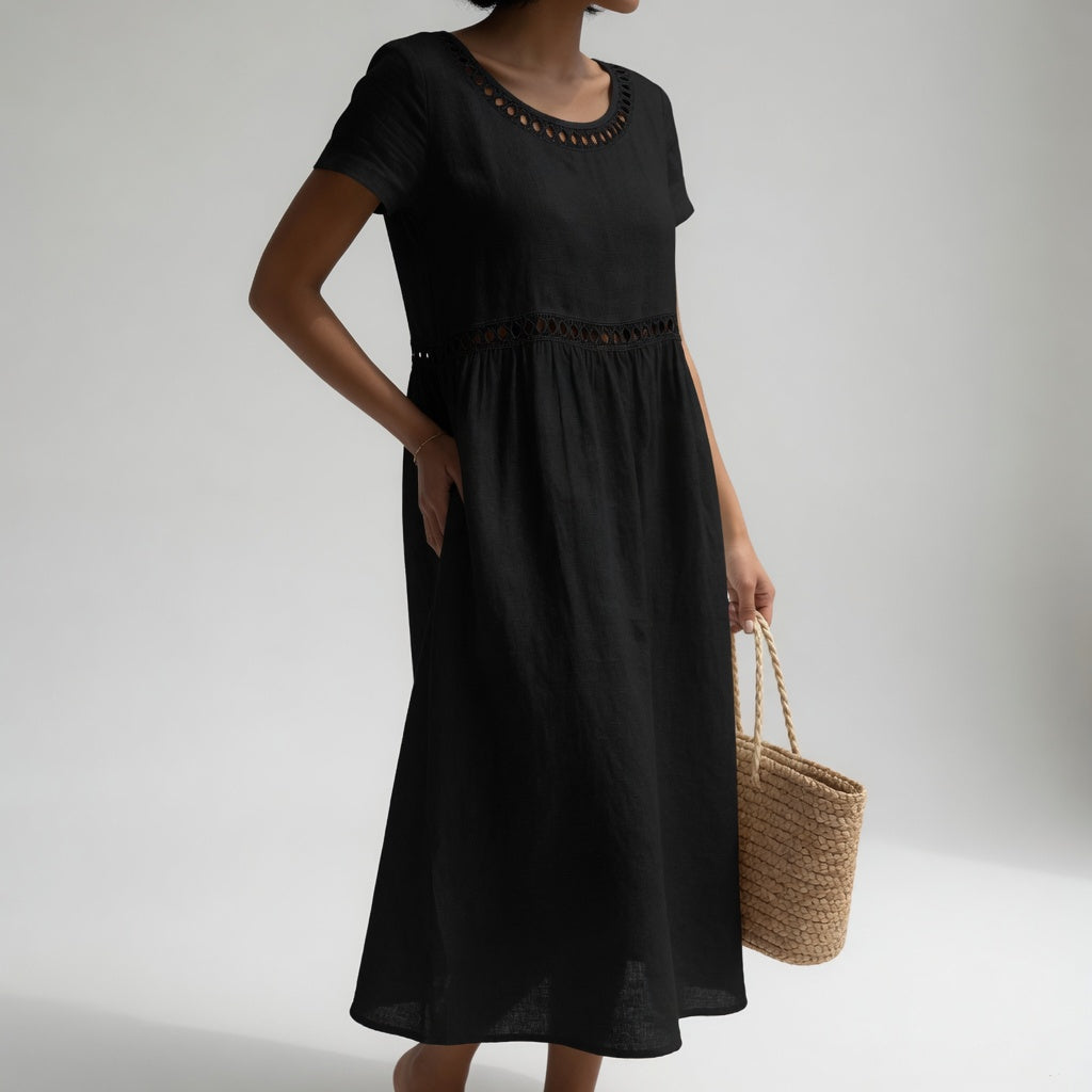 Pernelle™ | Abito midi in 100% cotone ricamato, femminilità dolce
