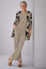 Sylvie | Completo 3 Pezzi Tortora Stampato