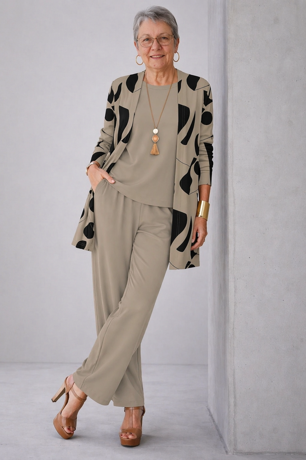 Sylvie | Completo 3 Pezzi Tortora Stampato