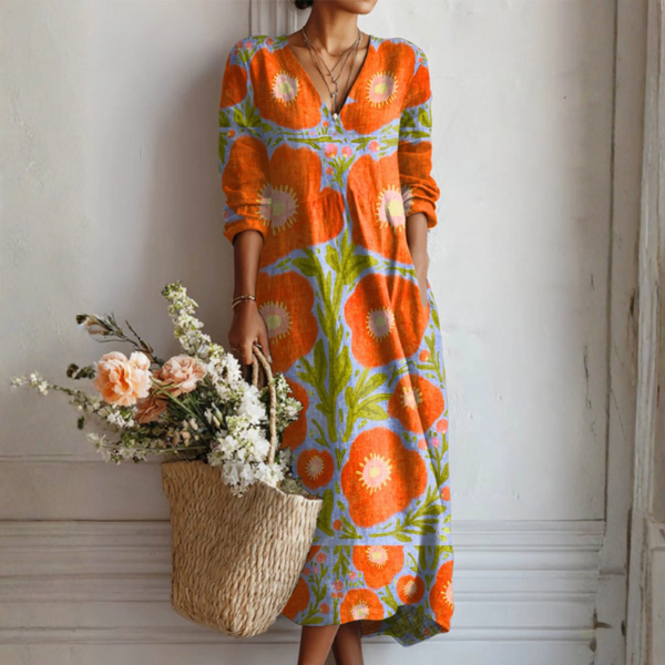 Claire | Abito in Lino Floreale
