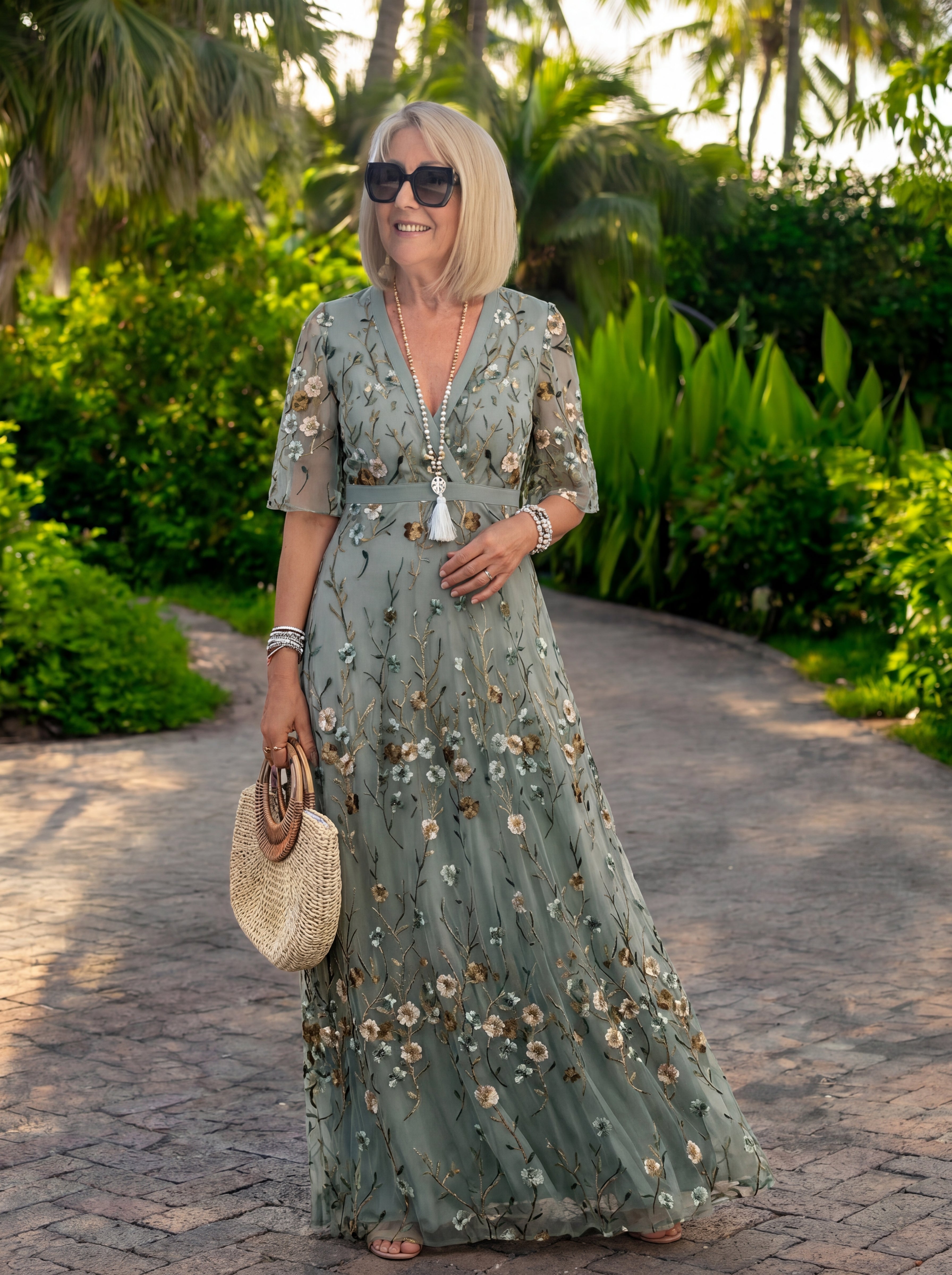 Melissa | Abito Lungo a Fiori con Scollo a V