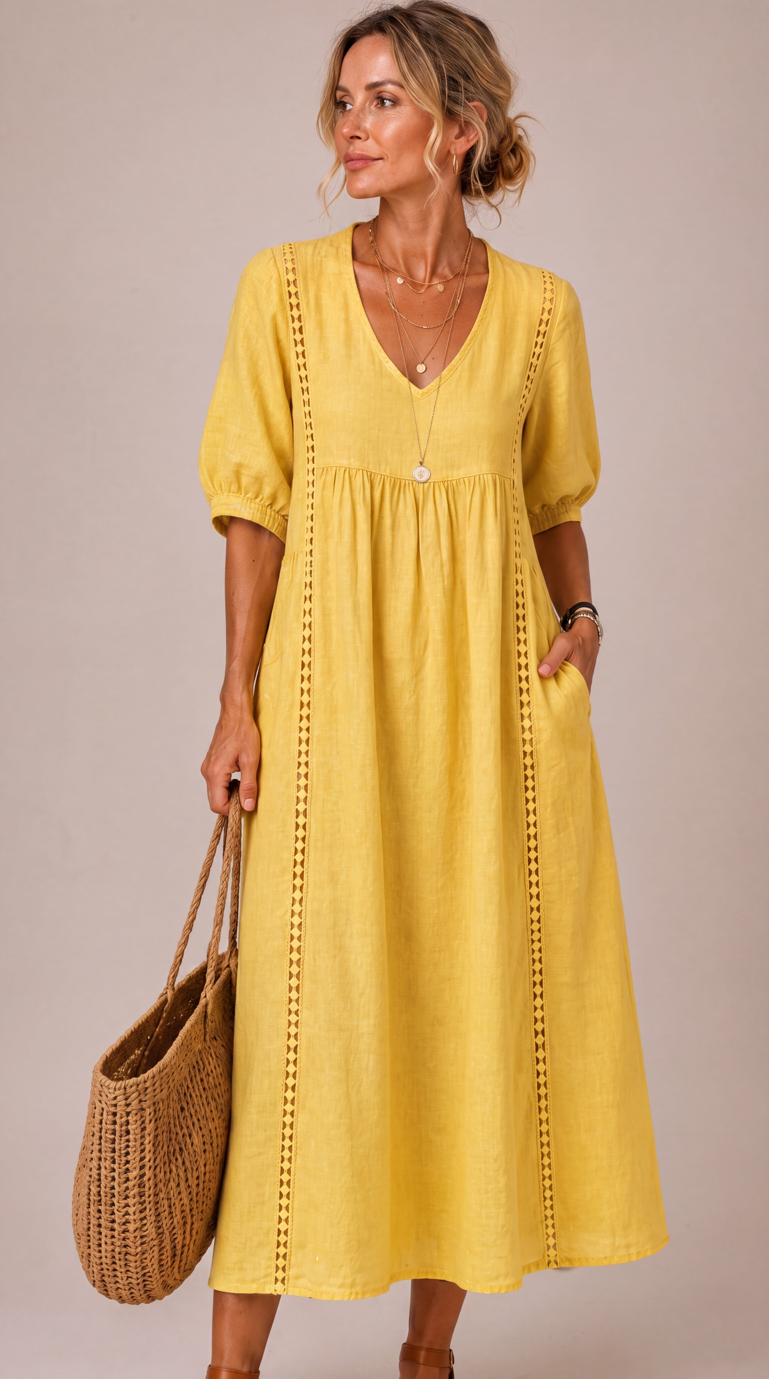 Delia | Abito Midi in Lino e Cotone