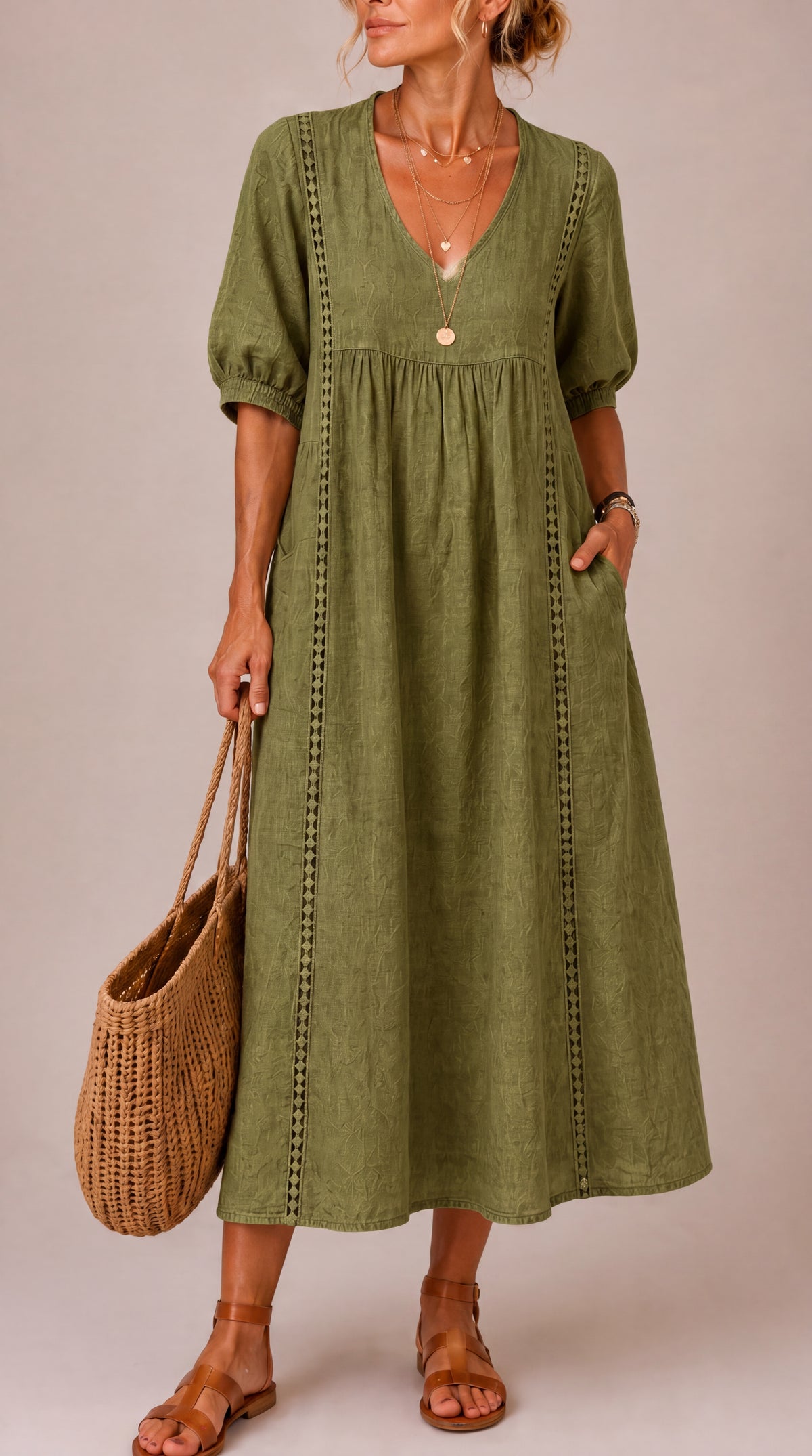 Delia | Abito Midi in Lino e Cotone