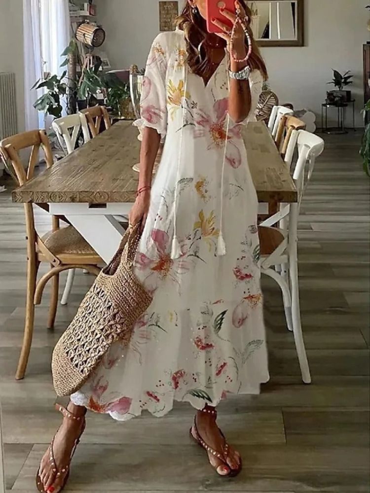 Élodie™ — Abito lungo floreale vellutato ed elegante