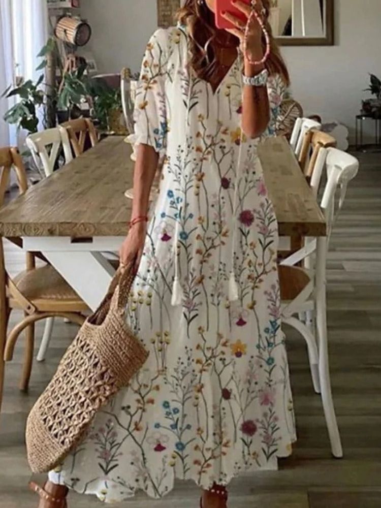 Élodie™ — Abito lungo floreale vellutato ed elegante