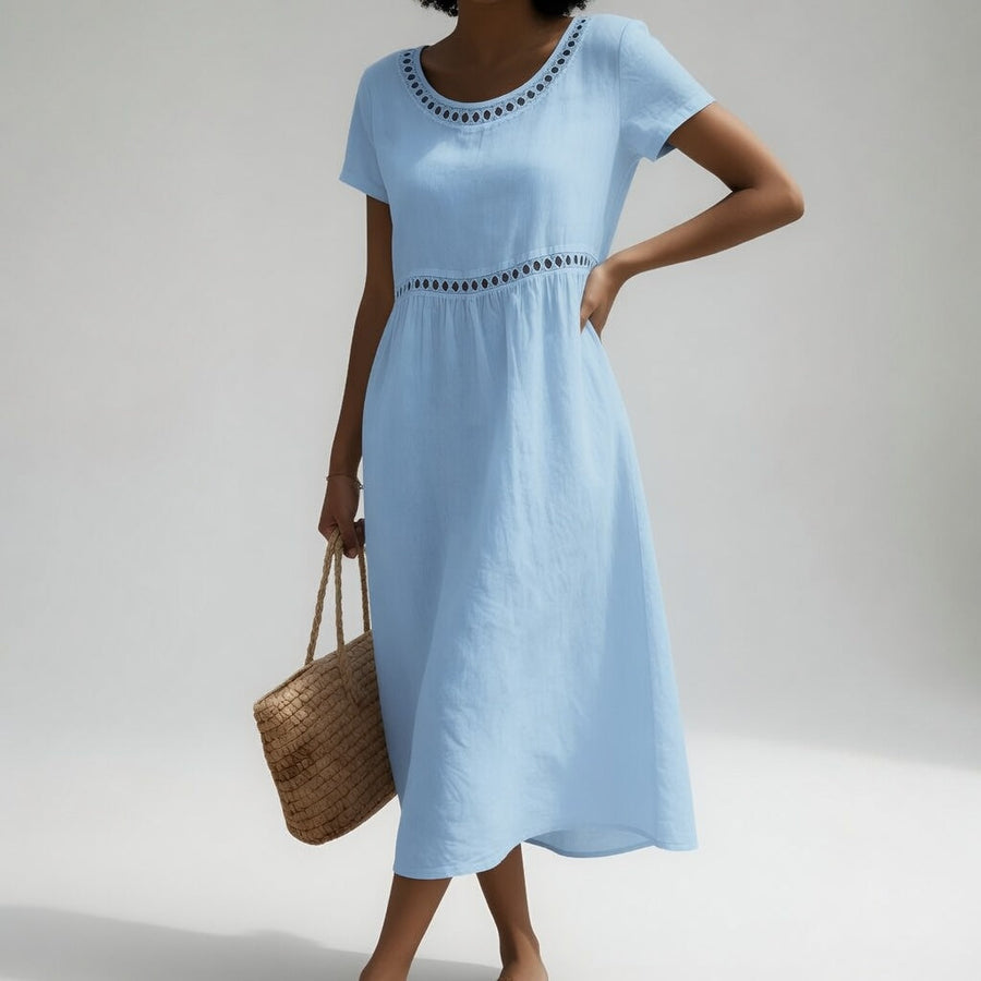 Pernelle™ | Abito midi in 100% cotone ricamato, femminilità dolce