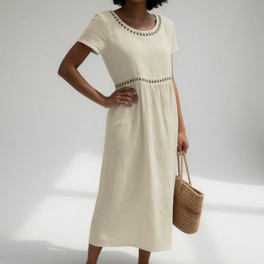 Pernelle™ — Abito midi in 100% cotone ricamato, femminilità delicata