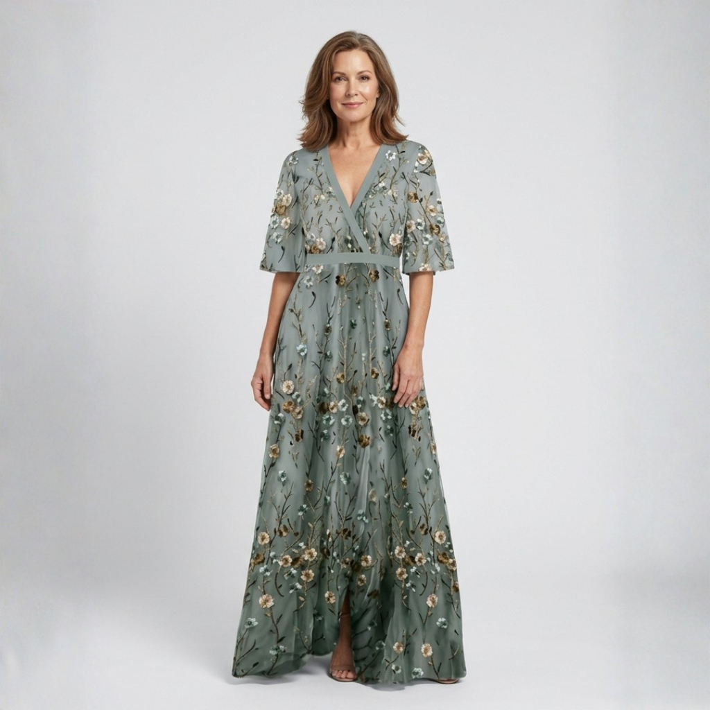 Melissa | Abito Lungo a Fiori con Scollo a V