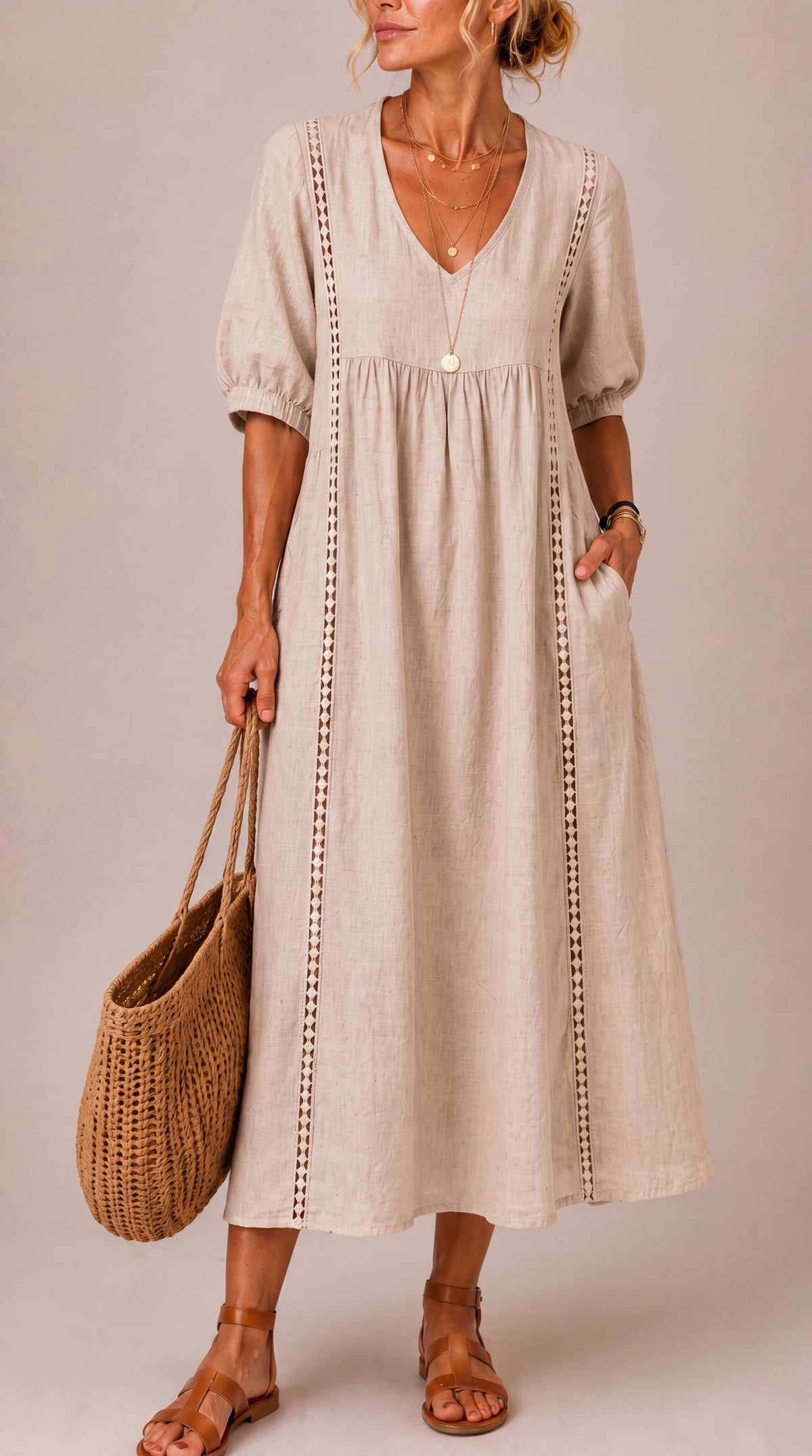 Delia | Abito Midi in Lino e Cotone