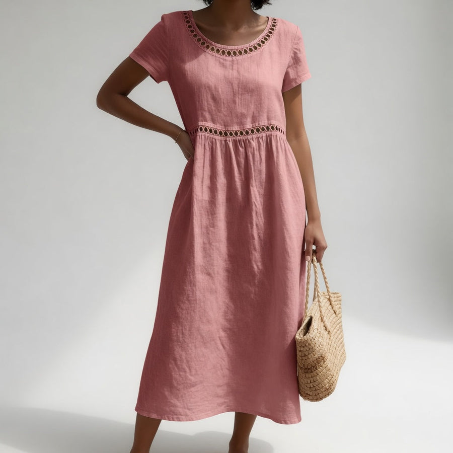 Pernelle™ — Abito midi in 100% cotone ricamato, femminilità delicata