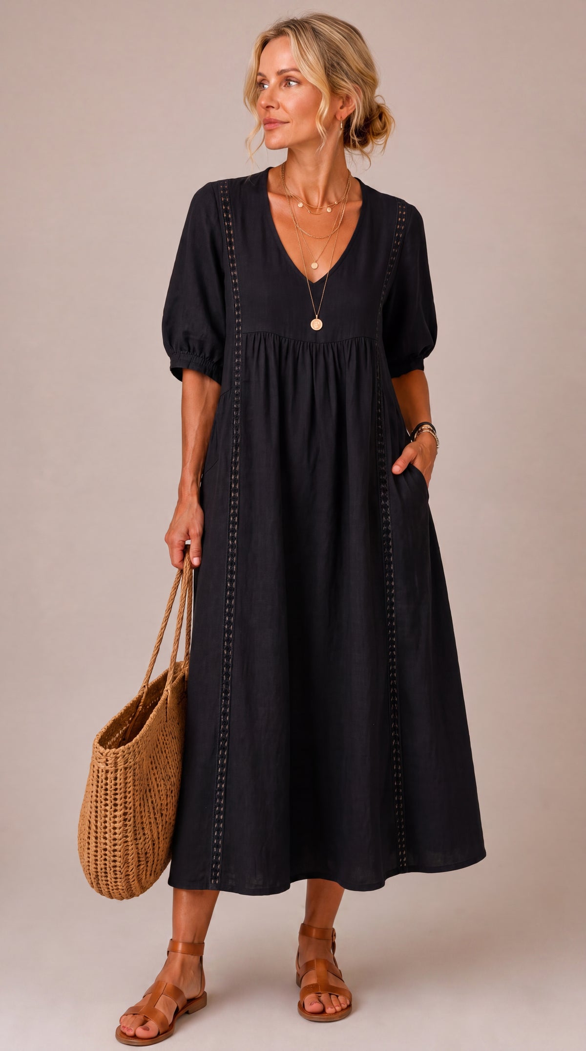 Delia | Abito Midi in Lino e Cotone