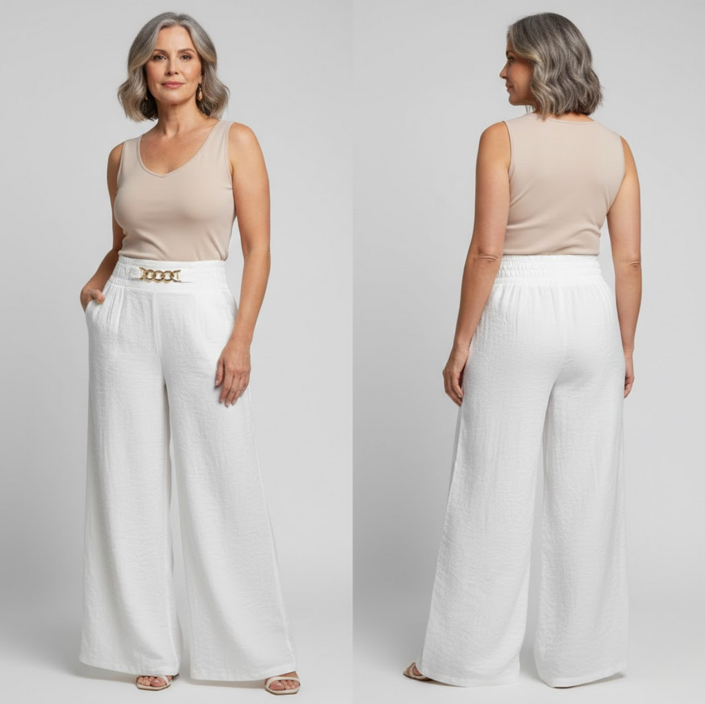 Évelyne™ — Pantalone largo a vita alta modellante
