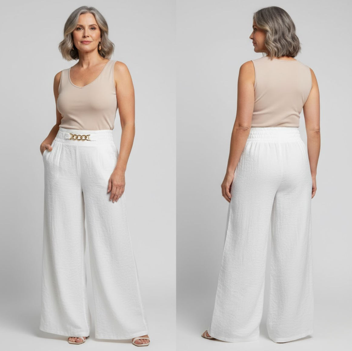 Évelyne™ — Pantalone largo a vita alta modellante