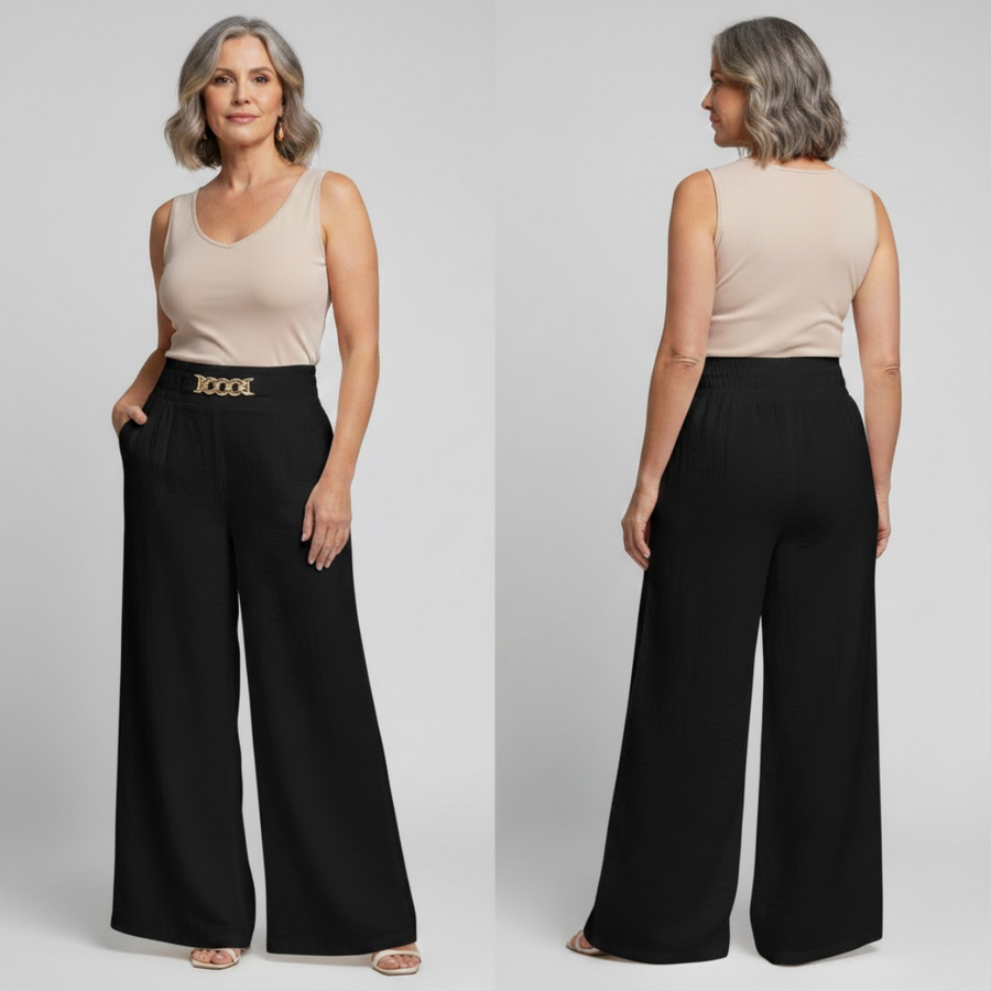 Évelyne™ — Pantalone largo a vita alta modellante