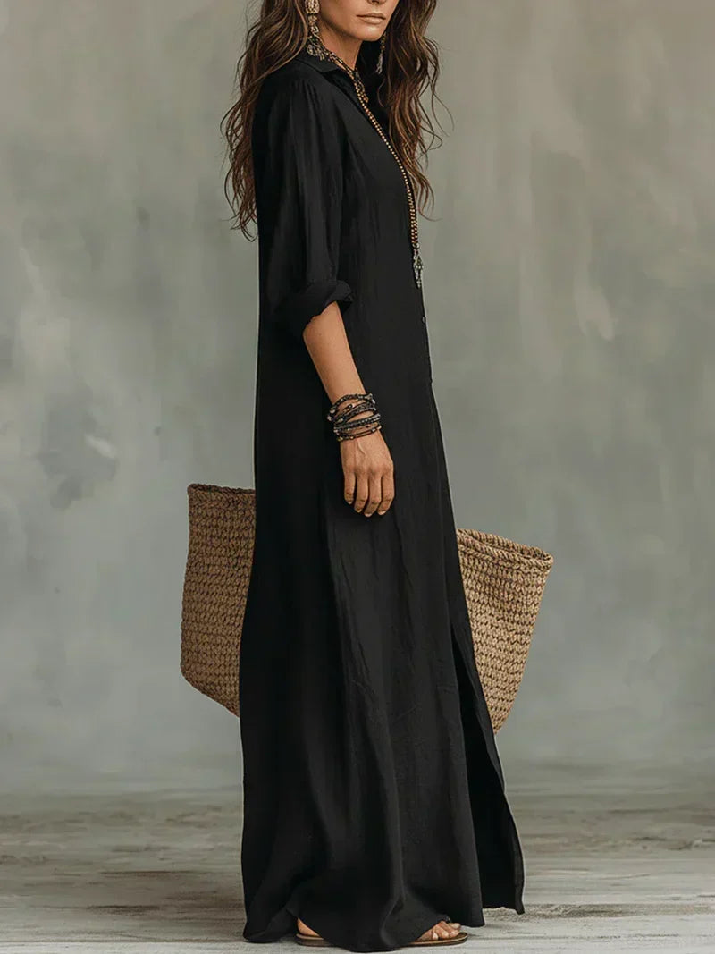 Céline | Abito Lungo Nero con Bottoni