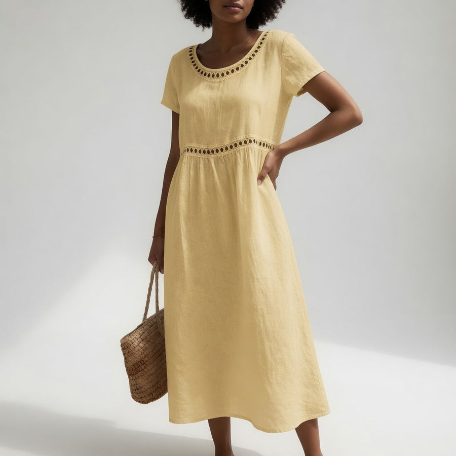 Pernelle™ — Abito midi in 100% cotone ricamato, femminilità delicata