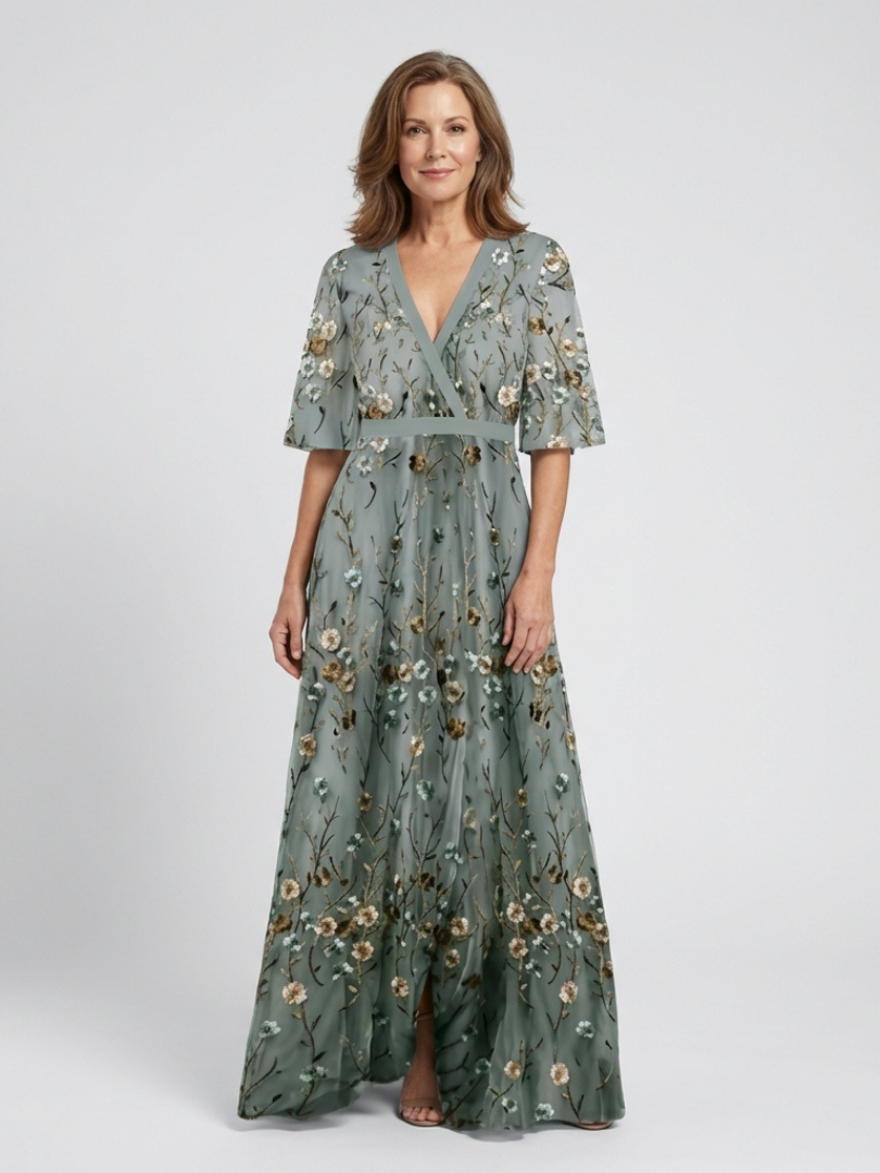 Melissa | Abito Lungo a Fiori con Scollo a V
