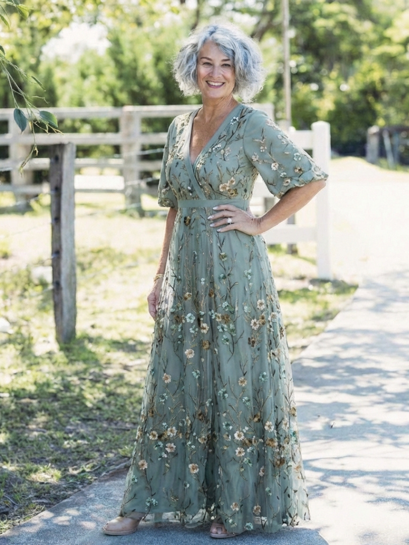 Melissa | Abito Lungo a Fiori con Scollo a V