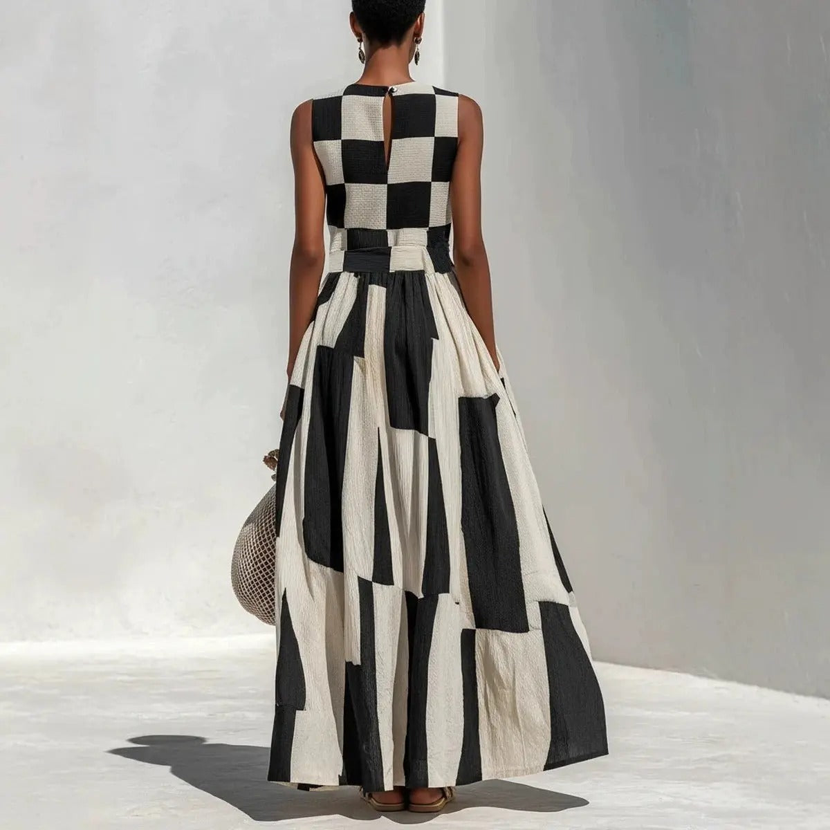Noa | Abito Lungo Geometrico Bianco e Nero