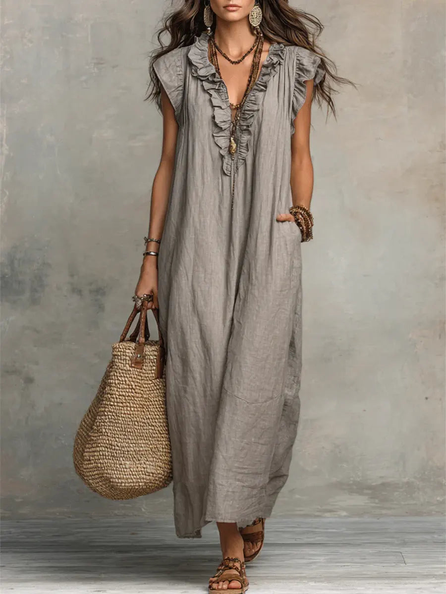 Camelia | Abito Lungo Boho con Scollo a V