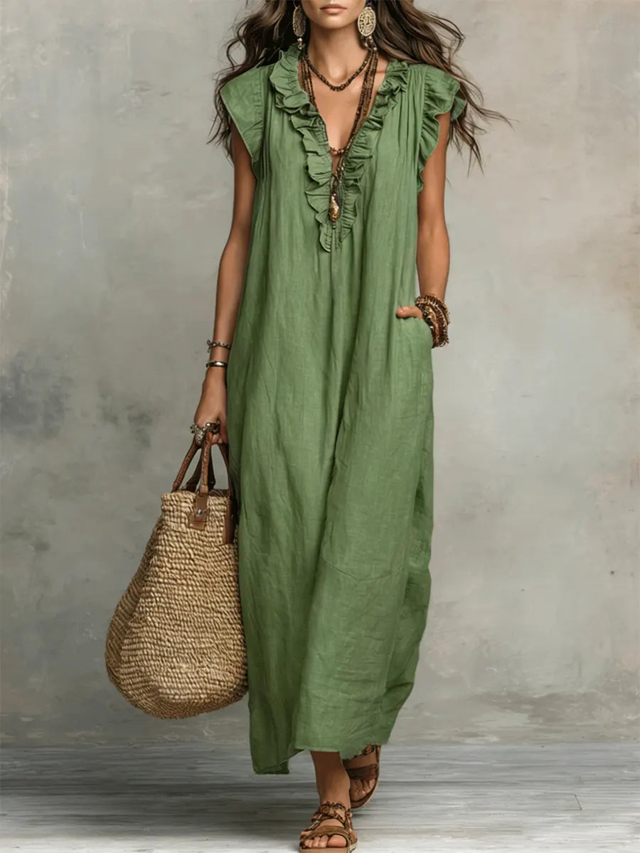 Camelia | Abito Lungo Boho con Scollo a V