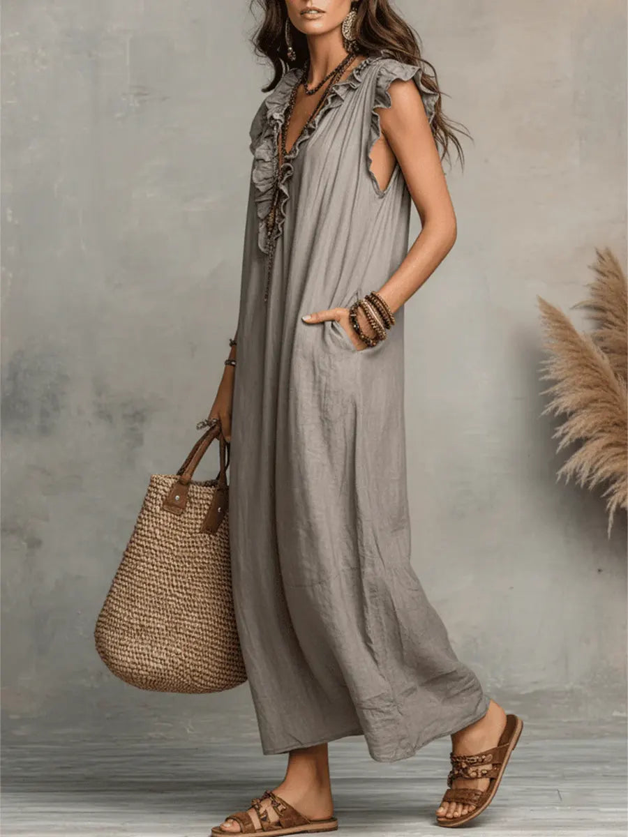 Camelia | Abito Lungo Boho con Scollo a V
