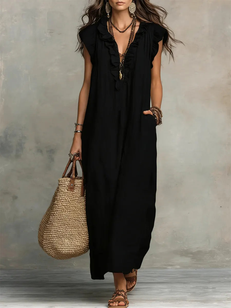 Camelia | Abito Lungo Boho con Scollo a V