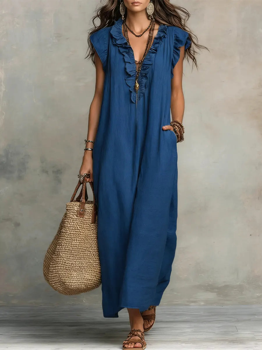Camelia | Abito Lungo Boho con Scollo a V