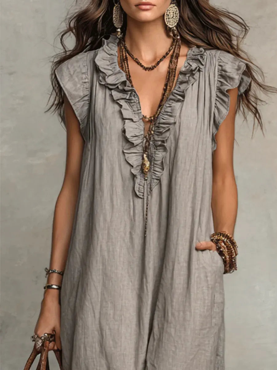 Camelia | Abito Lungo Boho con Scollo a V