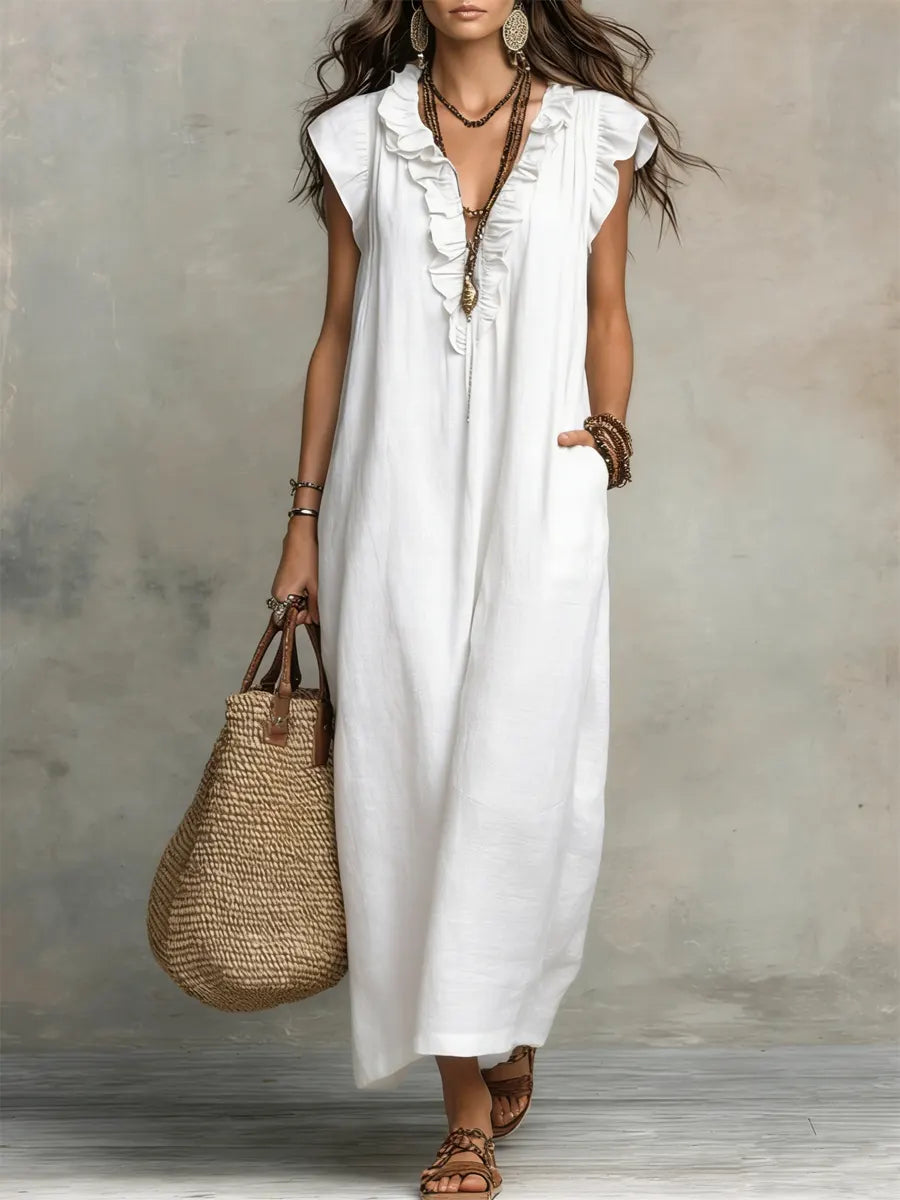 Camelia | Abito Lungo Boho con Scollo a V