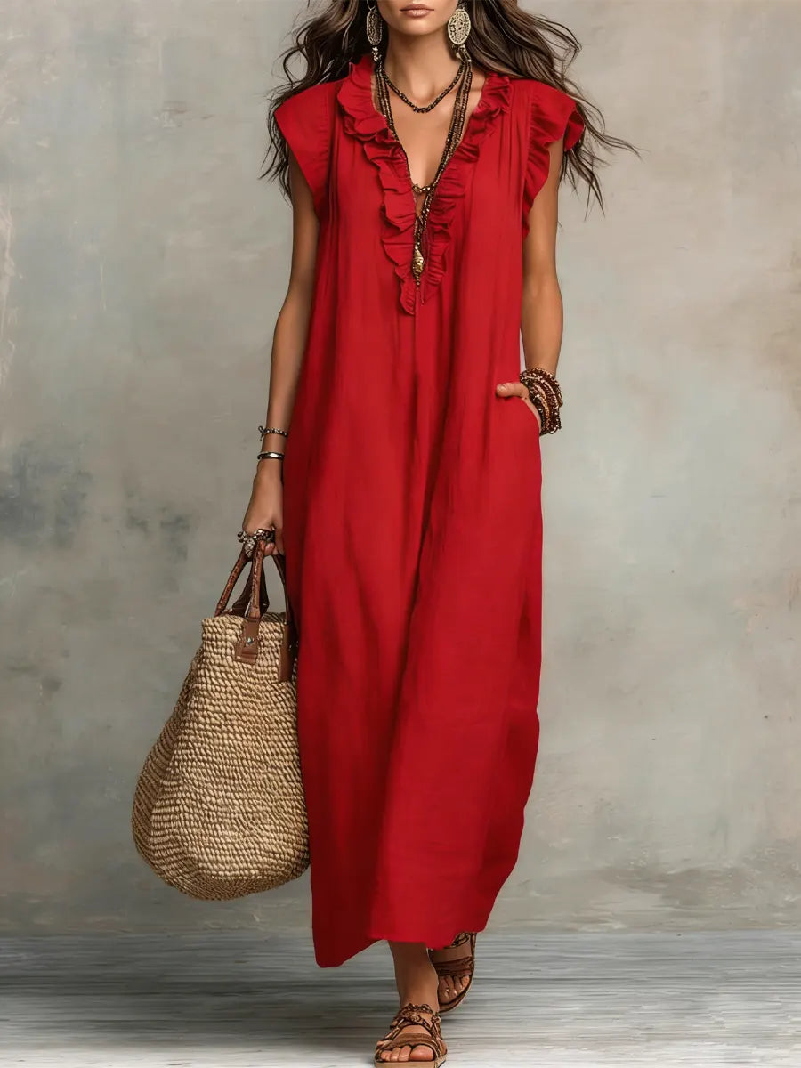 Camelia | Abito Lungo Boho con Scollo a V